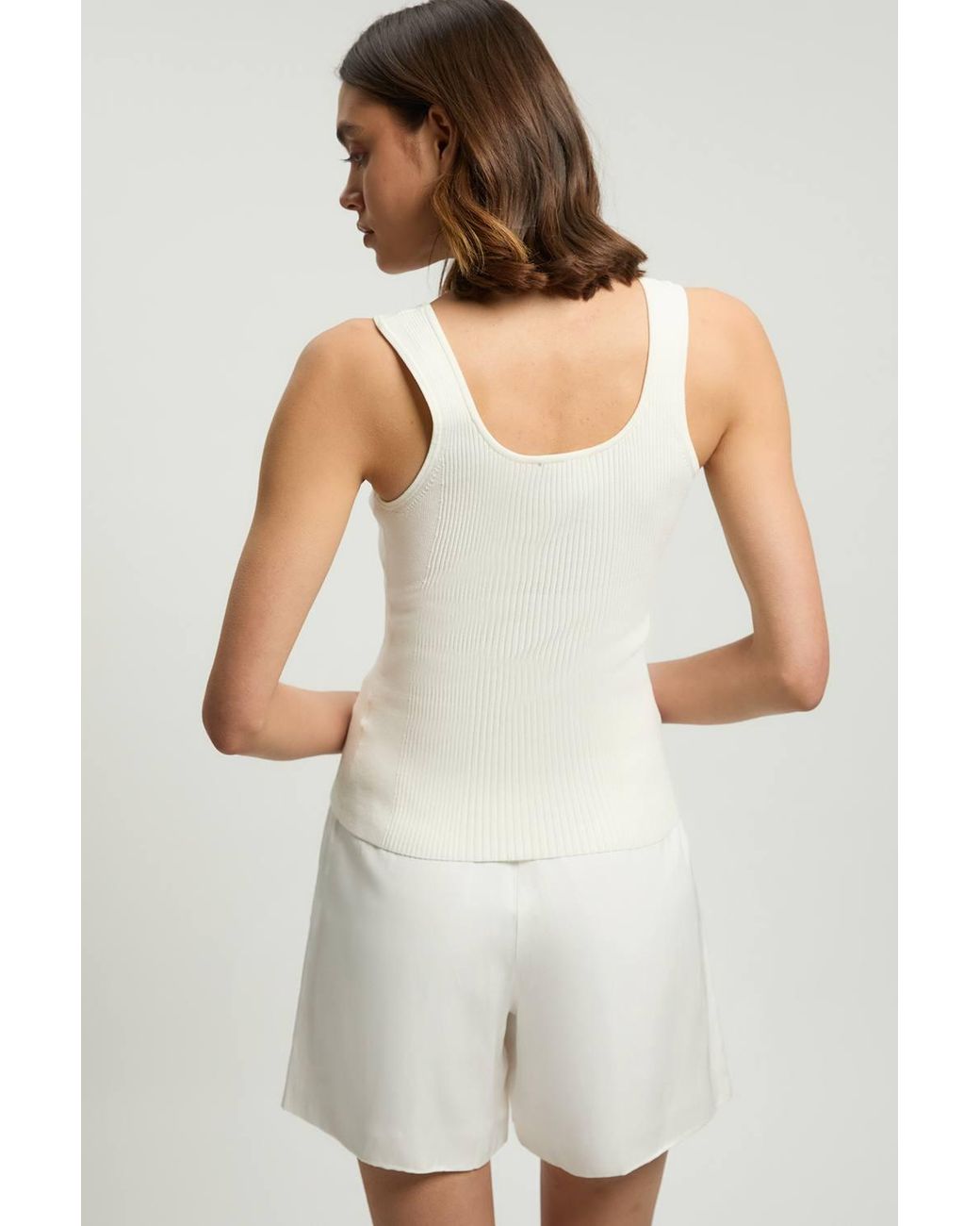 Karen Millen Green Viscose Blend Rib Knit Square Neck Vest