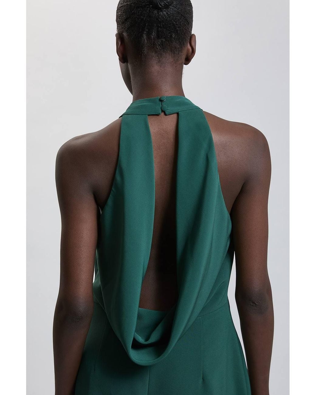 Karen Millen Green Petite Soft Tailored Halter Neck Open Back Maxi Dress