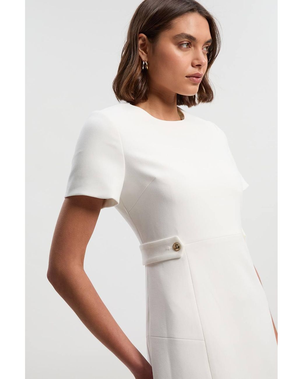 Karen Millen White Compact Stretch Essential Waist Tab Detail Tailored Mini Dress
