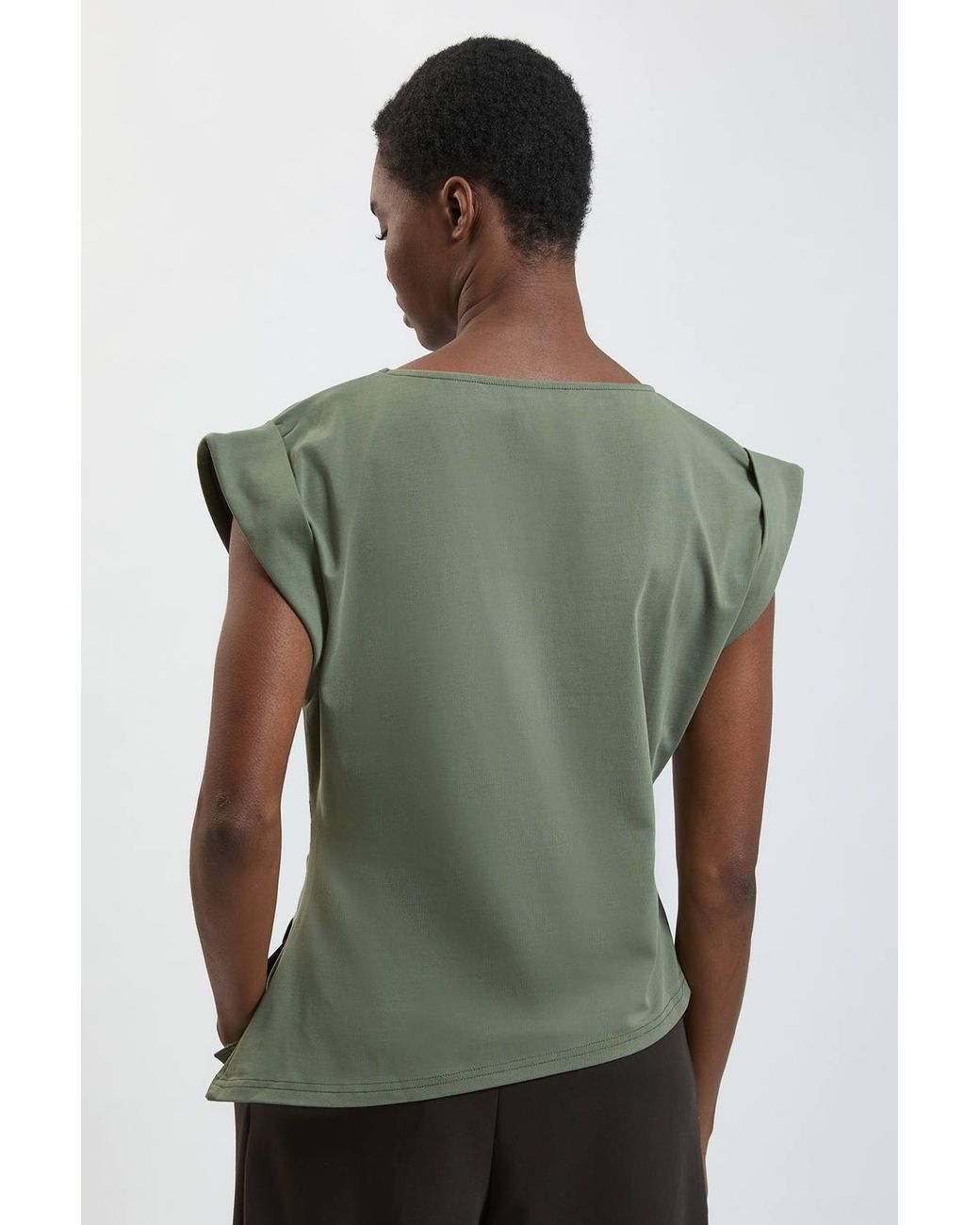 Karen Millen Green 100% Cotton Asymmetric Jersey T-Shirt