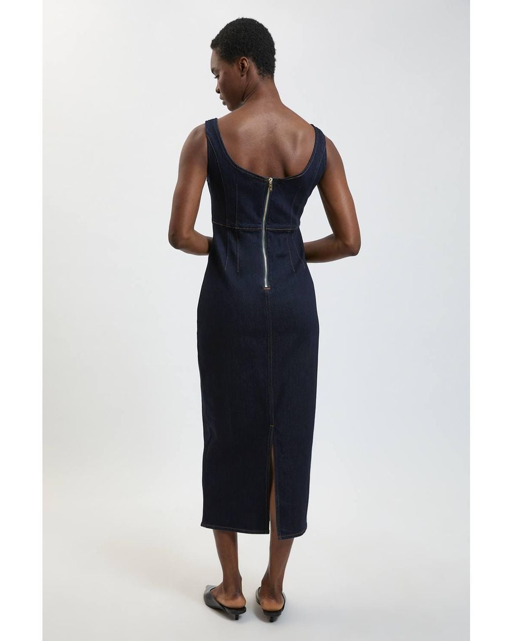 Karen Millen Blue Denim Midi Pencil Dress