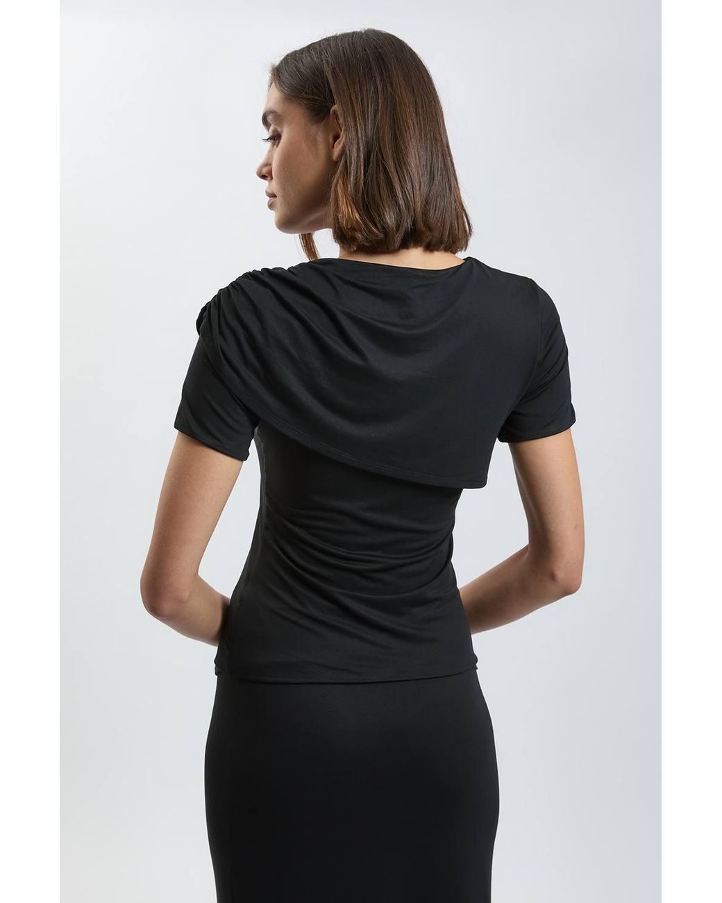 Karen Millen Black Viscose Jersey Wrap Overlay Top