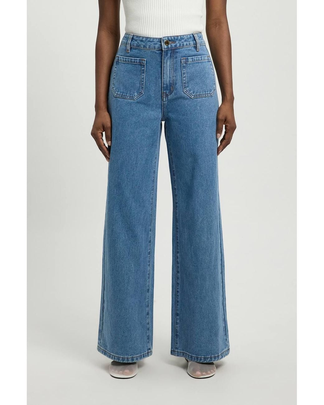Karen Millen Blue Petite Denim Straight Leg Pocket Jeans