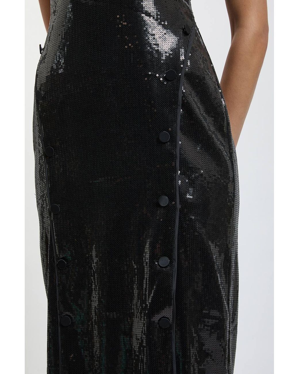 Karen Millen Black Sequin And Satin Mix Tailored Midi Dress