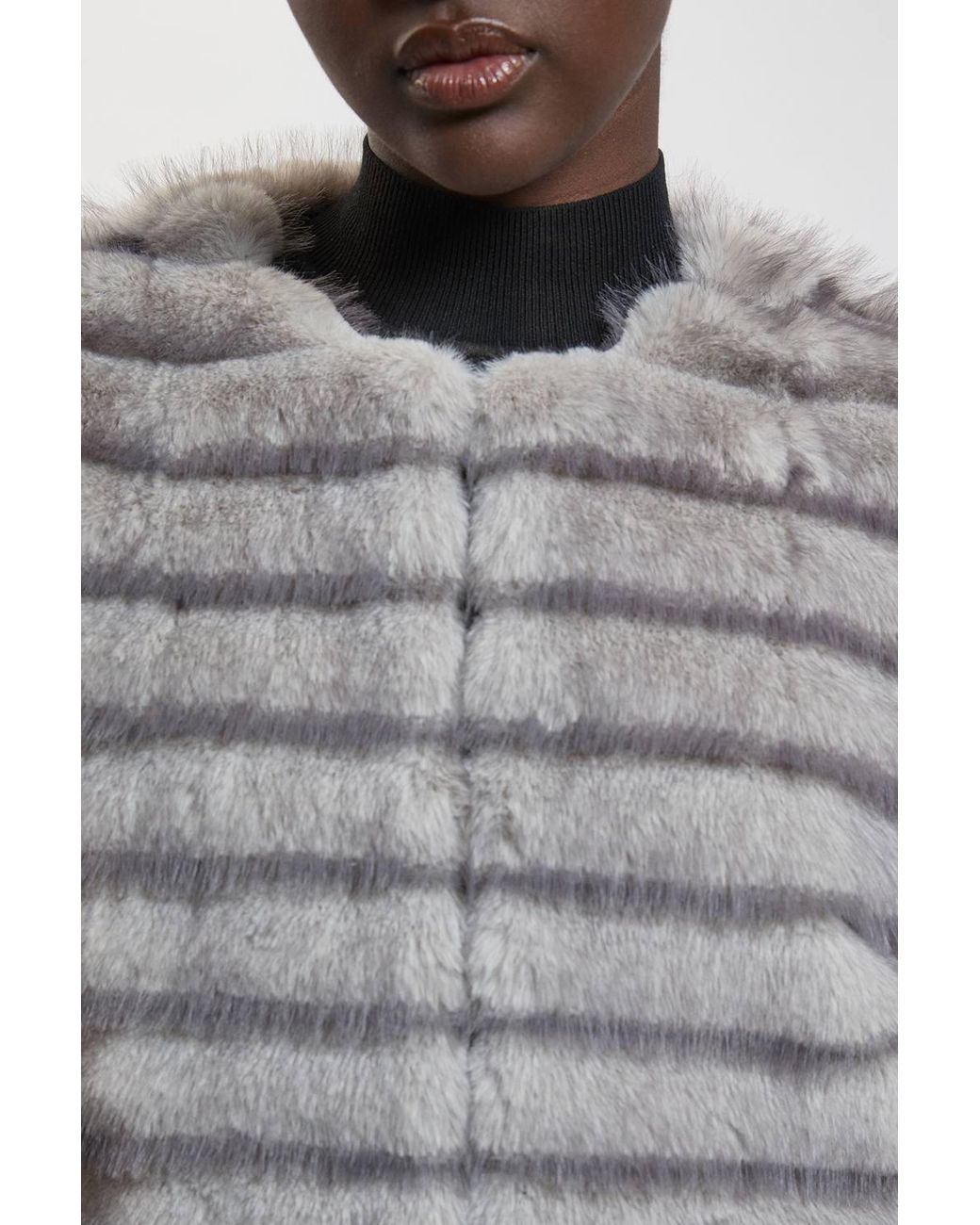 Karen Millen Gray Faux Fur Panelled Long Sleeve Jacket