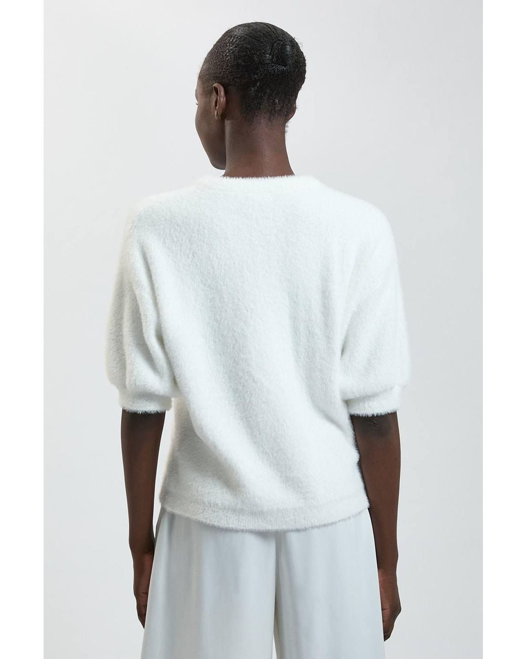 Karen Millen Blue Luxury Fluffy Short Sleeve Knit Jumper