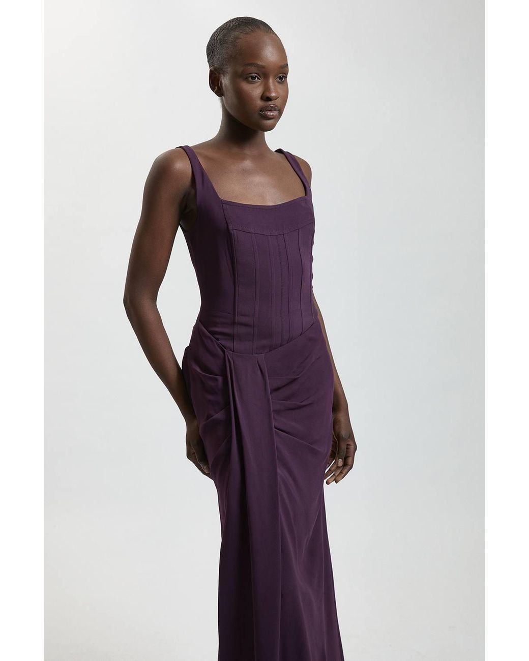 Karen Millen Purple Compact Viscose Corset Maxi Dress