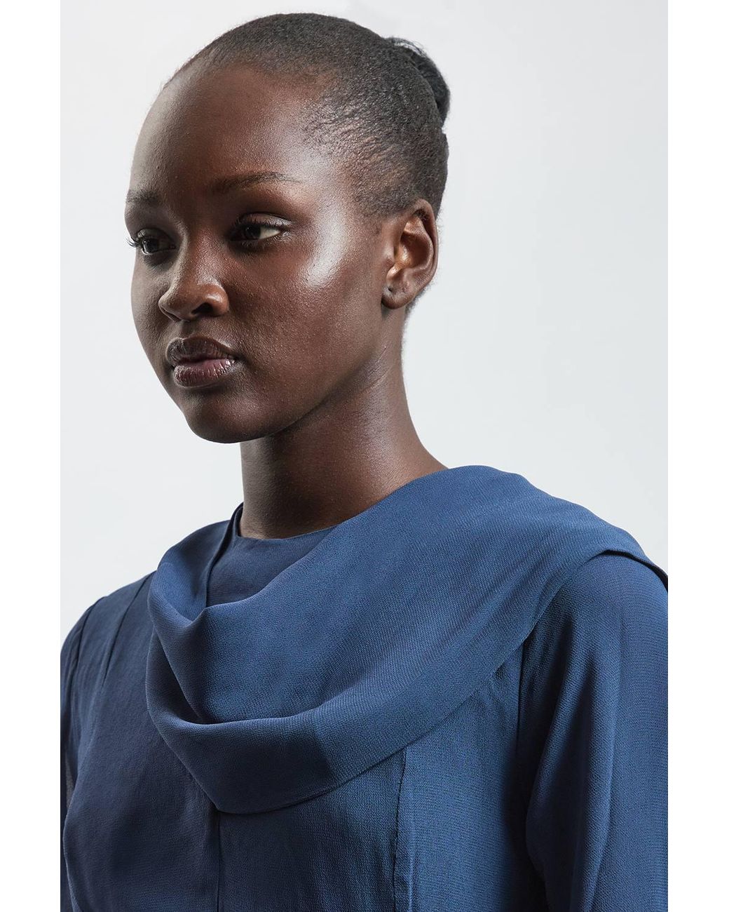 Karen Millen Blue Scarf Detail Viscose Woven Midi Dress