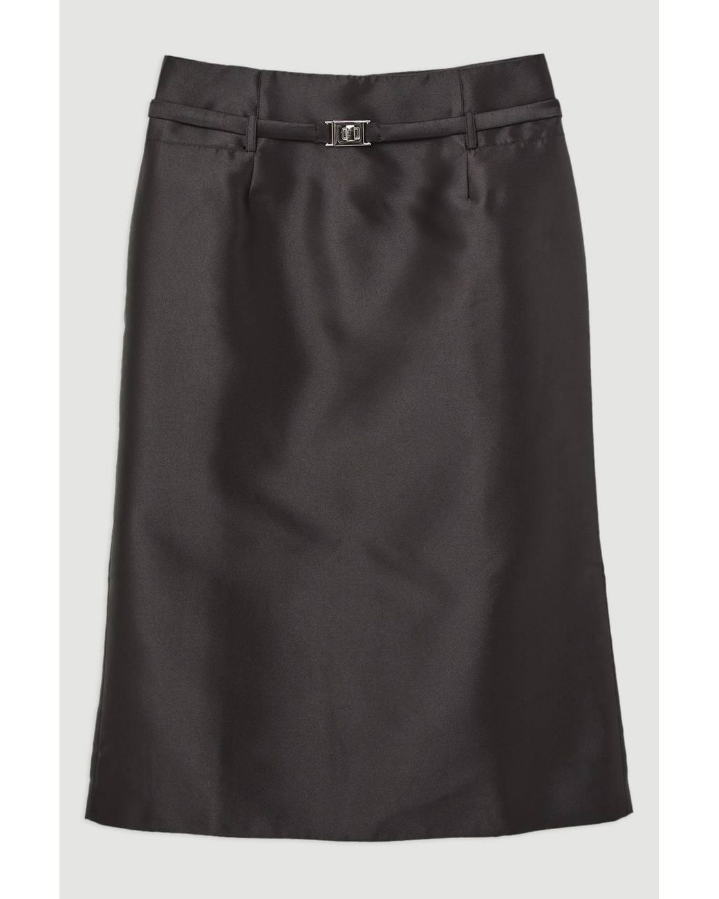 Karen Millen Black Forever Satin Twill Belted Tailored Midi Skirt