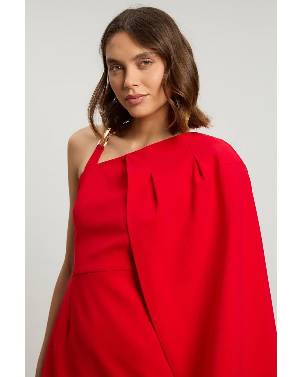 Karen Millen Red Compact Viscose Asymmetric Detail Mini Dress