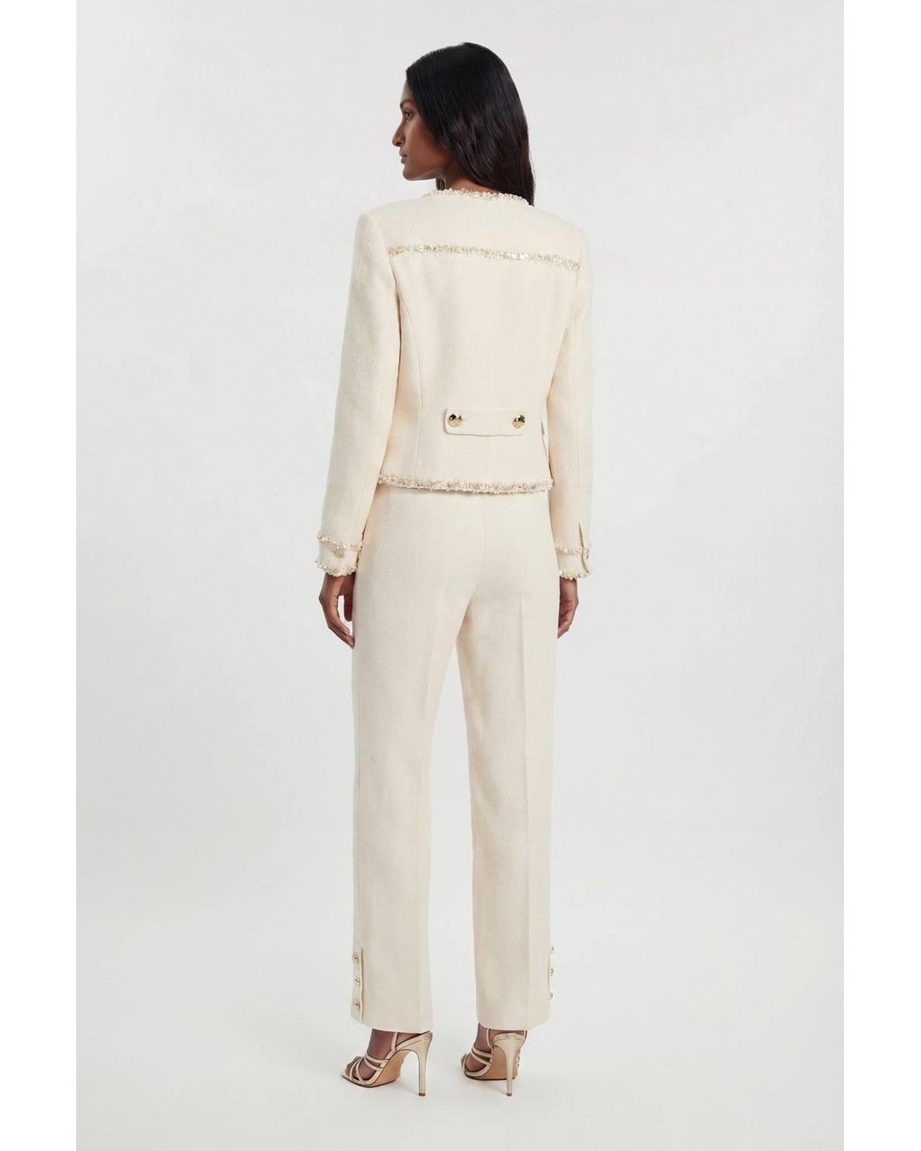 Karen Millen Natural Tweed Embellished Trim Tailored Jacket