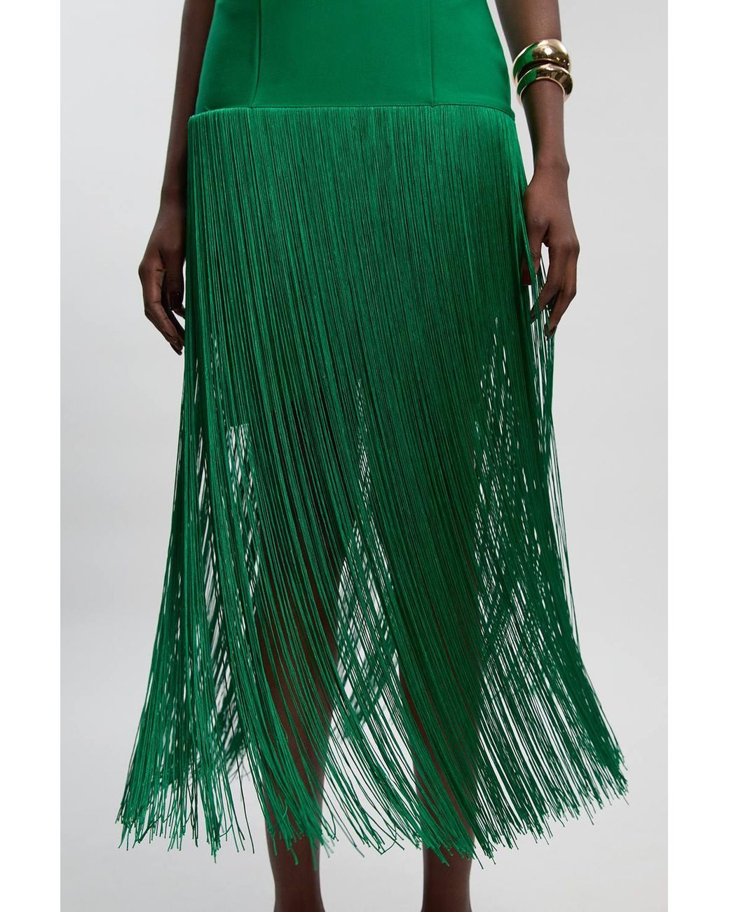 Karen Millen Green Figure Form Bandage Tassel Hem Knitted Dress