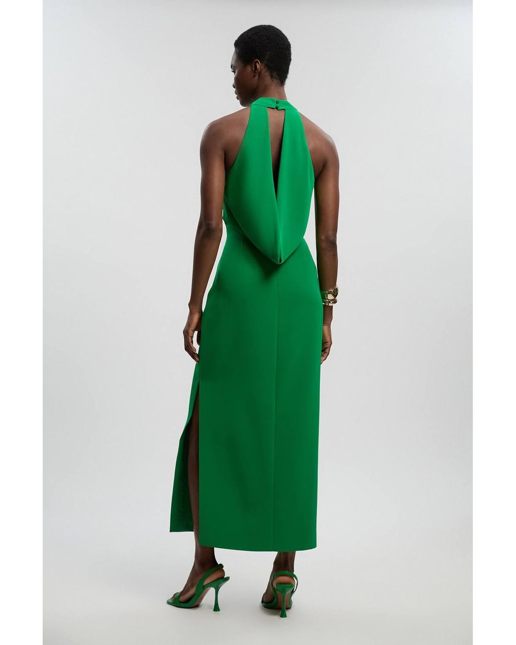 Karen Millen Green Petite Soft Tailored Halter Neck Open Back Maxi Dress