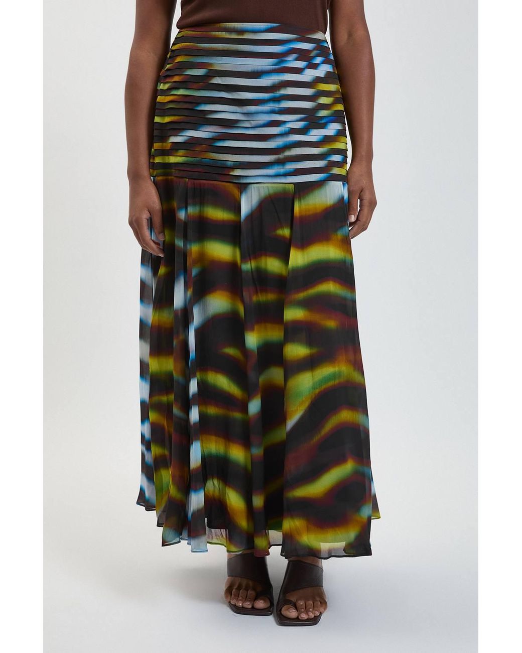 Karen Millen Multicolor Plus Size Viscose Georgette Animal Print Drop Hem Woven Maxi Skirt