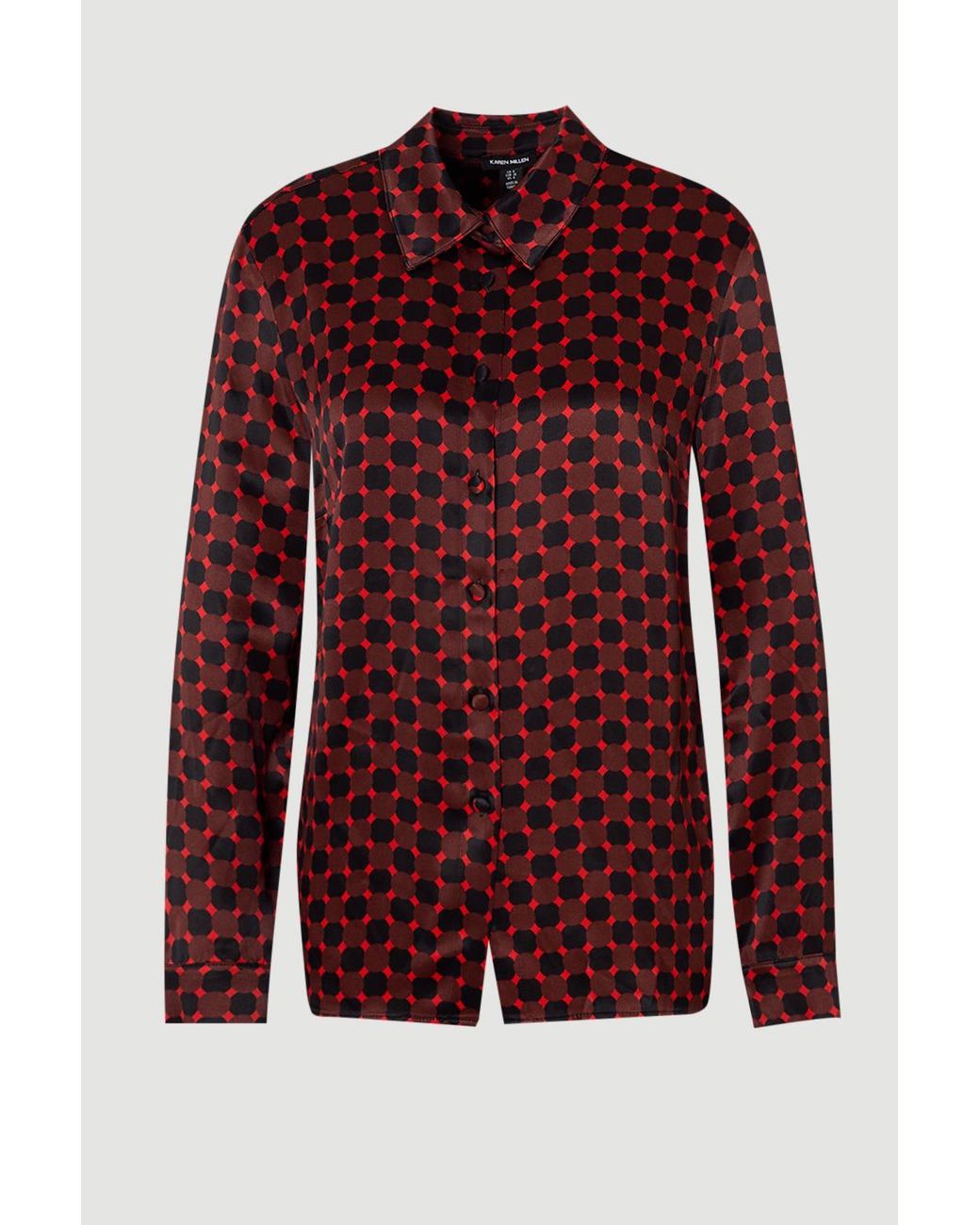 Karen Millen Red Satin Viscose Woven Printed Shirt