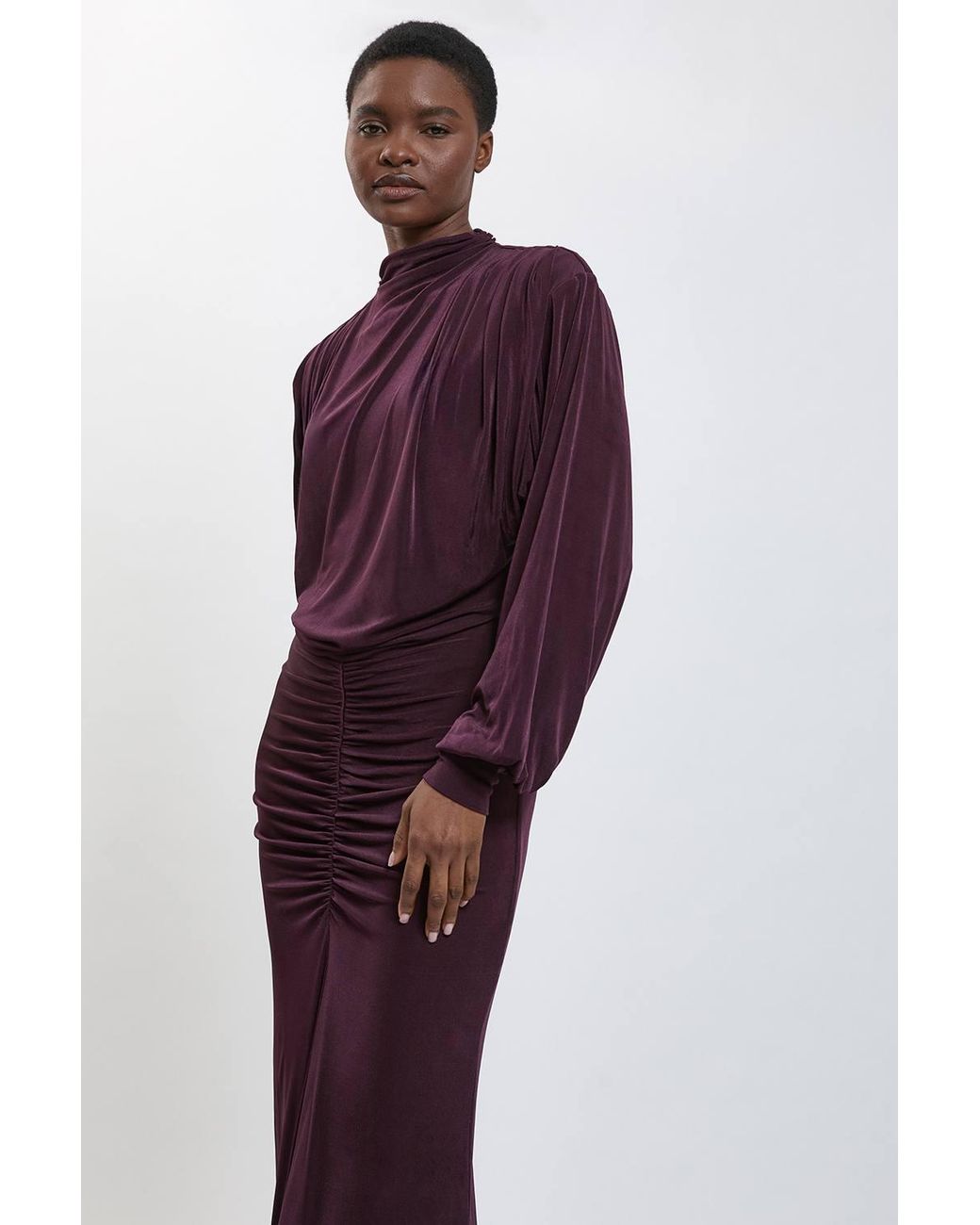 Karen Millen Purple Petite Drapey Crepe Ruched Detail Maxi Dress