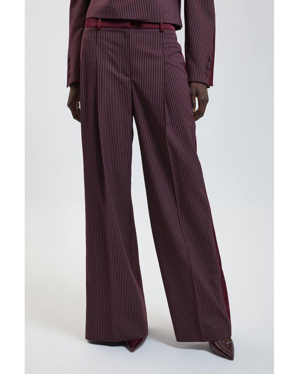 Karen Millen Pinstripe Satin Mix Tailored Wide Leg Trouser