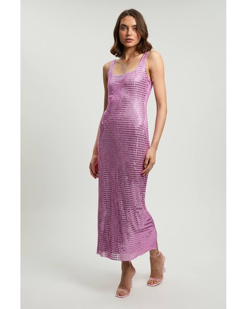 Karen Millen Pink Whitley Neill Petite Premium Crystal Embellished Midi Dress