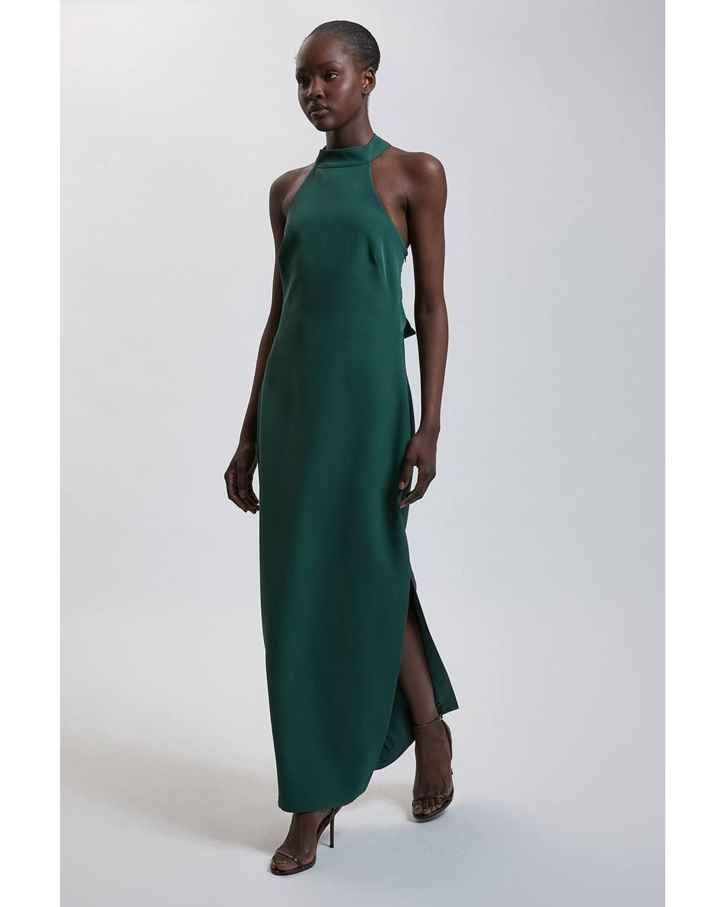 Karen Millen Green Petite Soft Tailored Halter Neck Open Back Maxi Dress