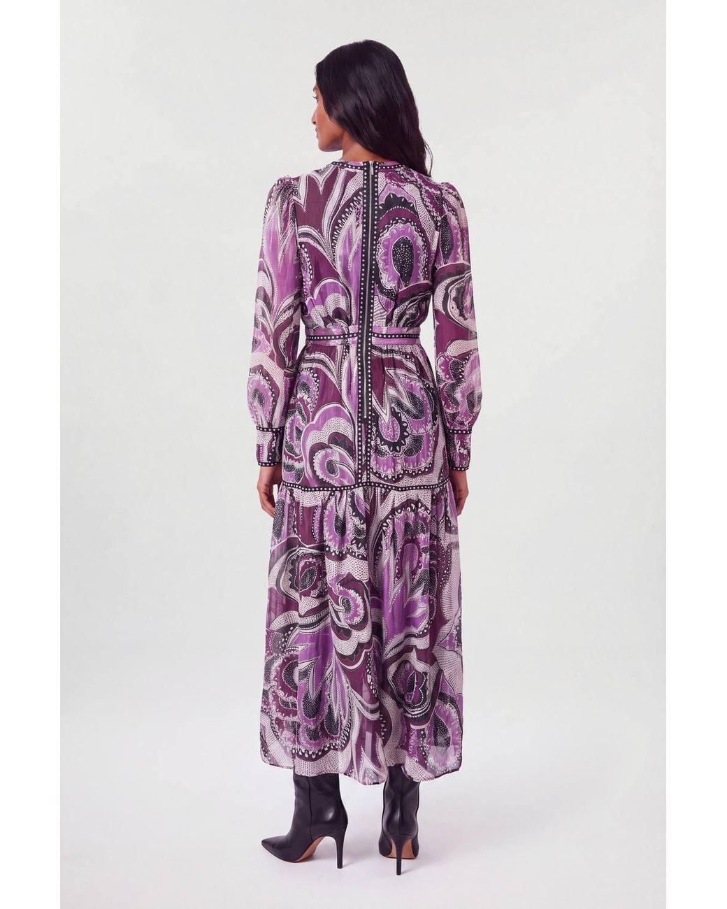 Karen Millen Purple Floral Studded Maxi Dress