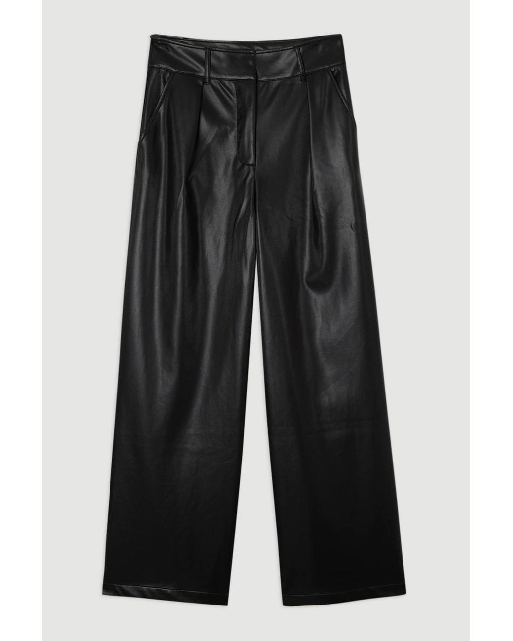 Karen Millen Blue Faux Leather High Waisted Wide Leg Trousers