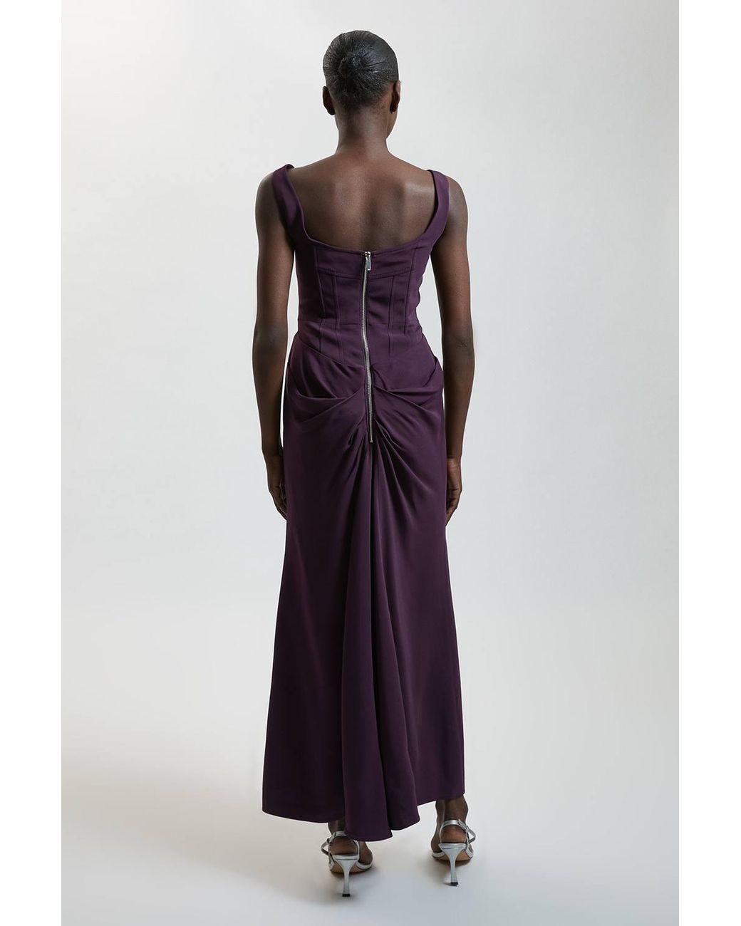 Karen Millen Purple Compact Viscose Corset Maxi Dress