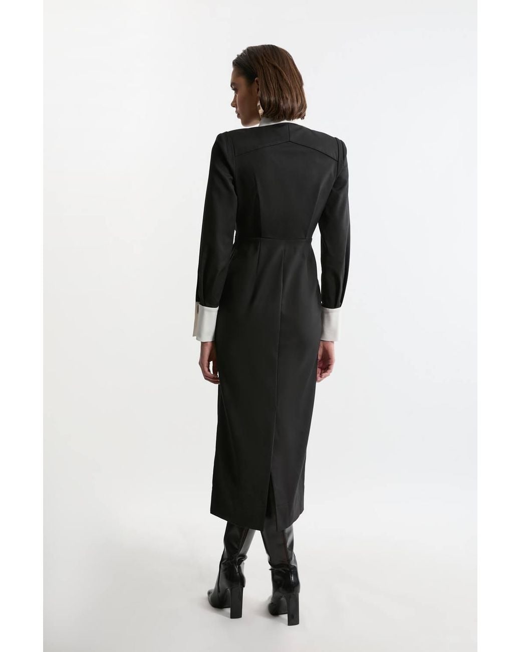 Karen Millen Black Techno Cotton Woven Maxi Shirt Dress With Clasps