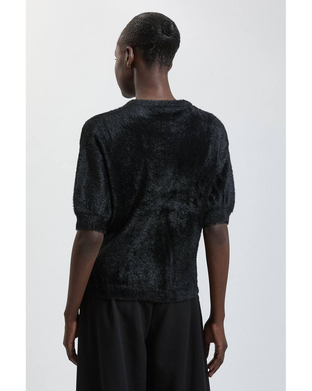 Karen Millen Black Luxury Fluffy Short Sleeve Knit Jumper