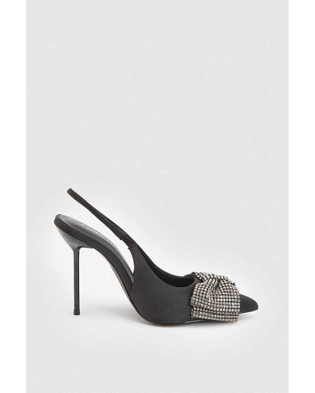 Karen Millen White Satin Embellished Bow Slingback Heeled Shoe