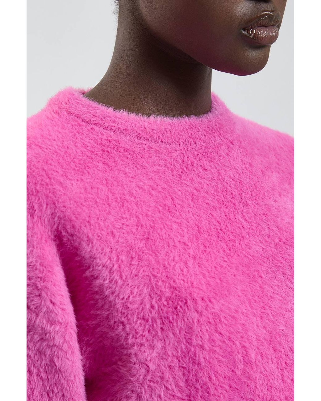 Karen Millen Pink Luxury Fluffy Short Sleeve Knit Jumper