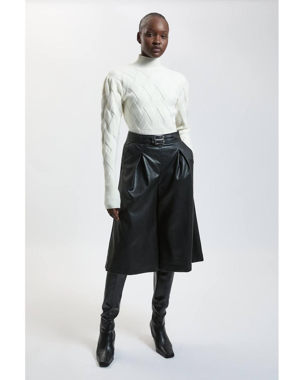 Karen Millen Natural Cable Knitted Funnel Neck Jumper