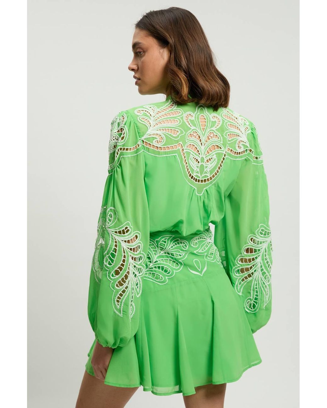 Karen Millen Green Cutwork Beaded Embroidered Woven Mini Dress
