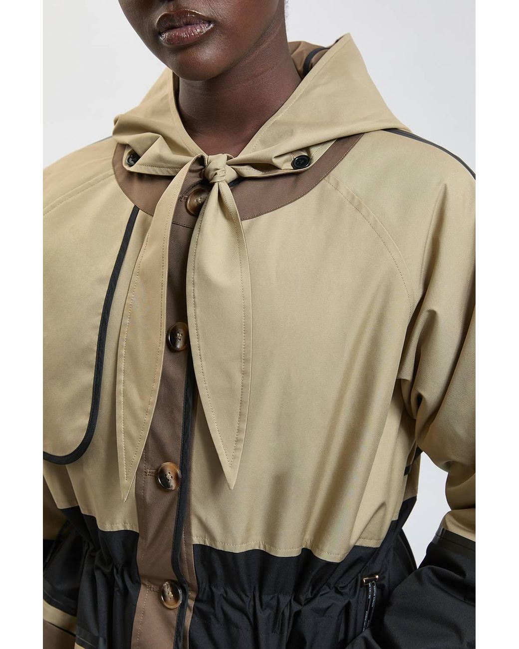 Karen Millen Natural Colourblock Padded Scarf Hood Coat