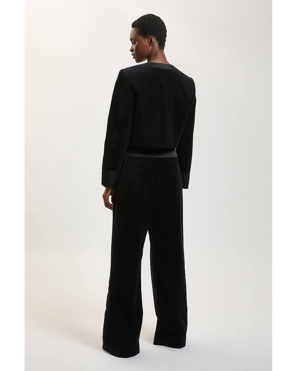Karen Millen Black Velvet Tailored Wide Leg Trouser