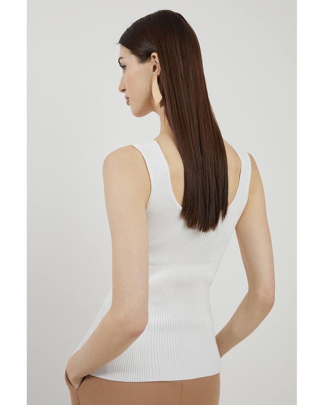 Karen Millen Green Viscose Blend Rib Knit Square Neck Vest
