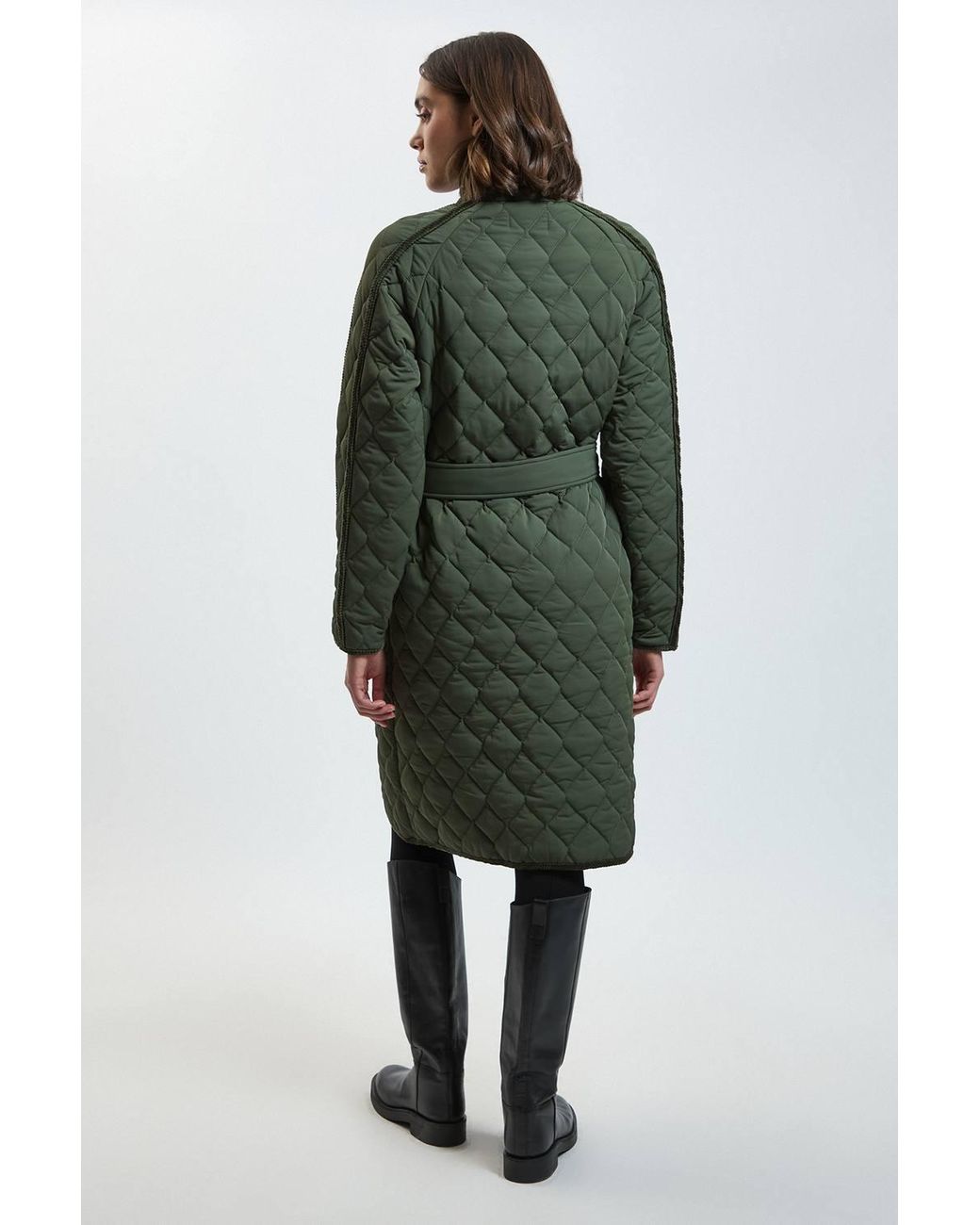Karen Millen Green Quilted Tipped Long Coat