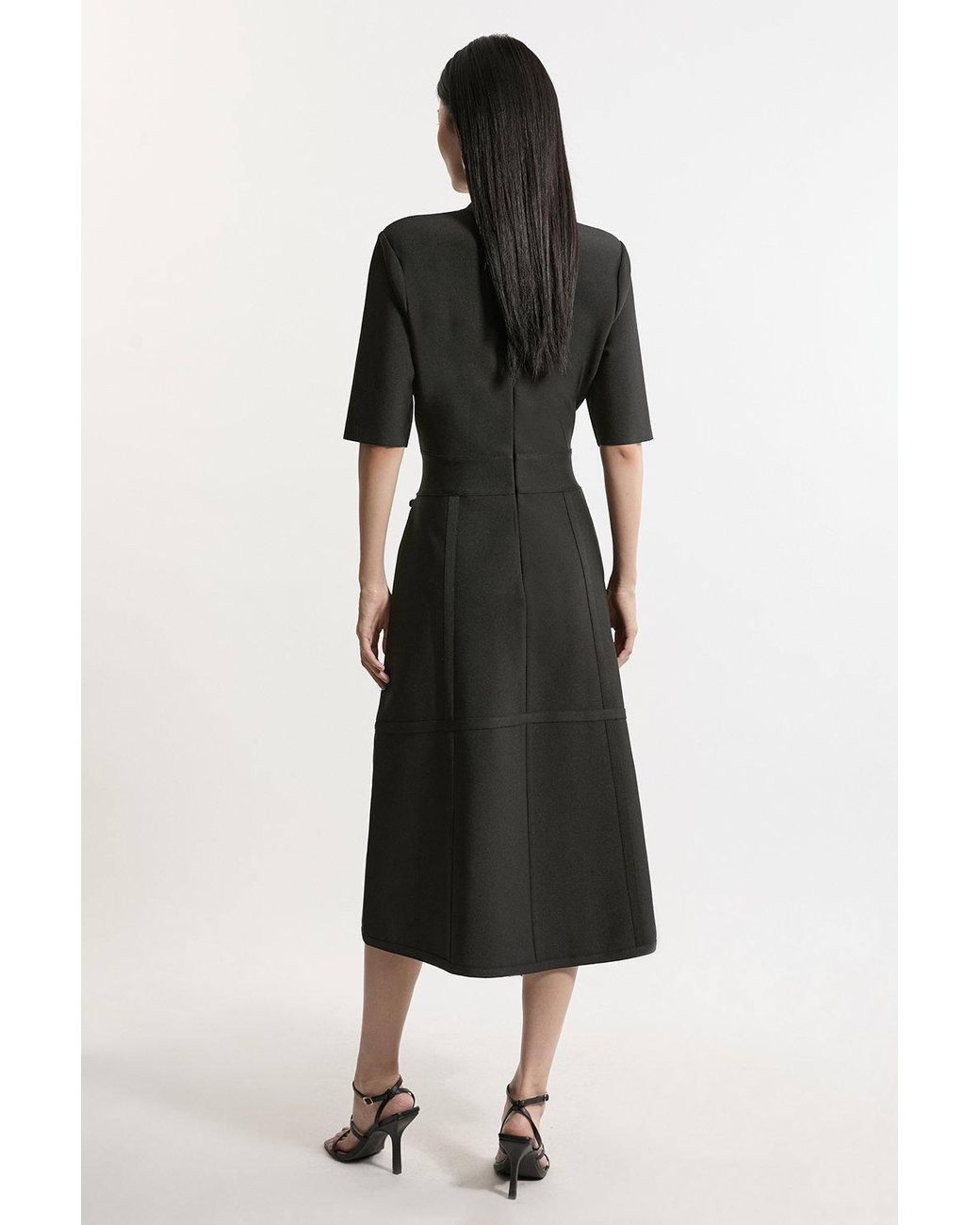 Karen Millen Black Figure Form Bandage Asymmetric Knit Midi Dress
