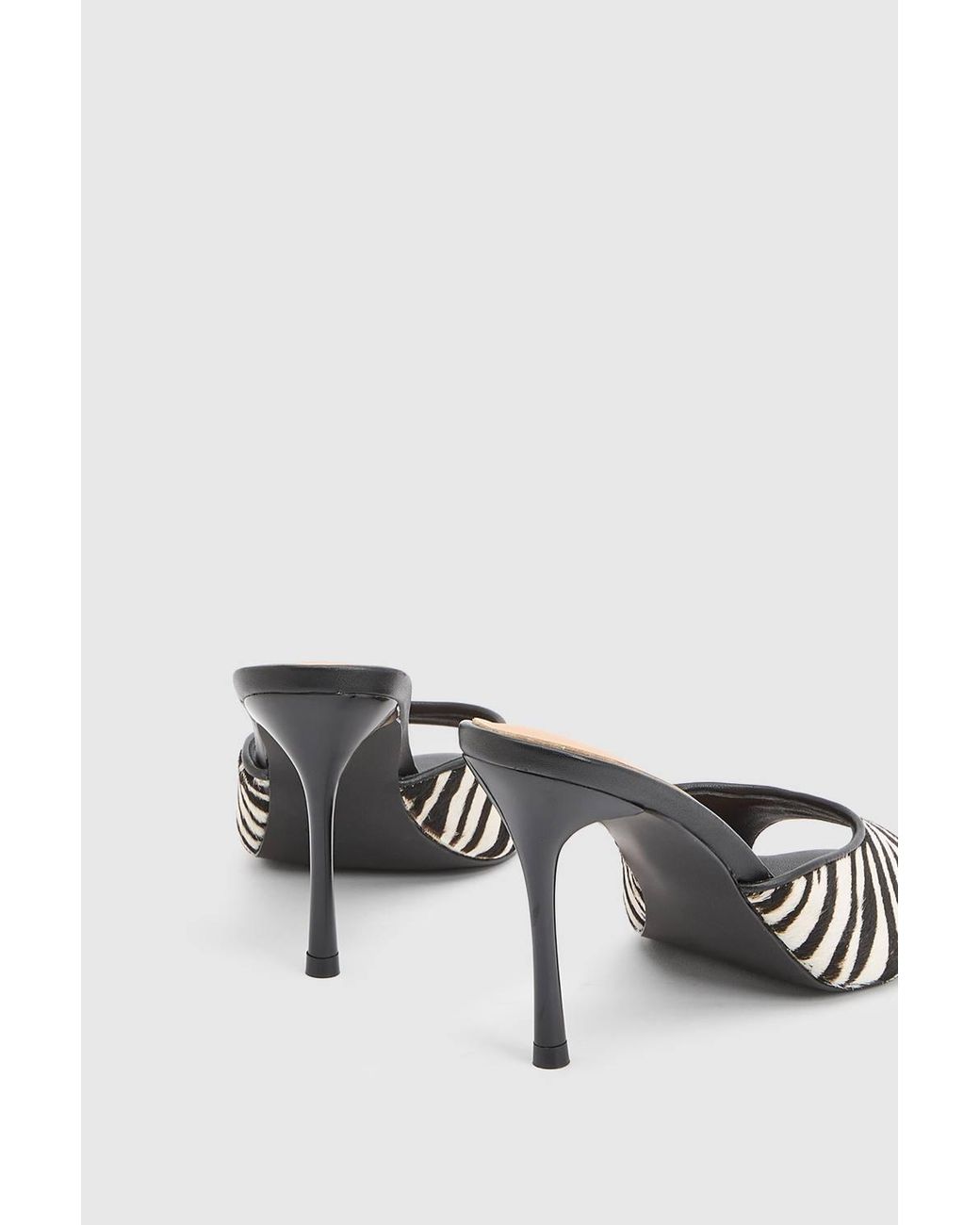 Karen Millen White Leather Pony Skin Print Peep Toe Mule