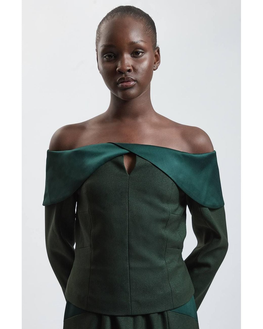 Karen Millen Green Asymmetric Bardot Tailored Jacket