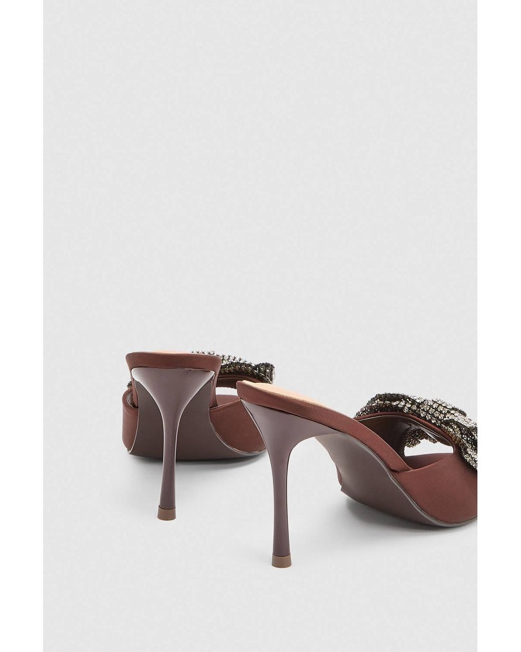 Karen Millen Brown Satin Bow Embellishment Peep Toe Mule