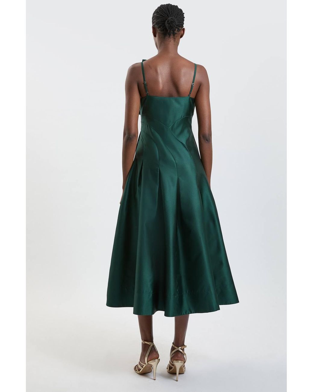 Karen Millen Green Structured Satin Asymmetric Full Maxi Dress