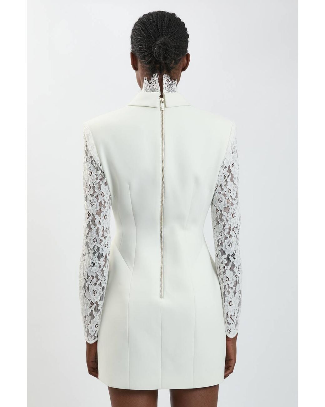 Karen Millen White Compact Stretch Lace Sleeve Blazer Mini Dress