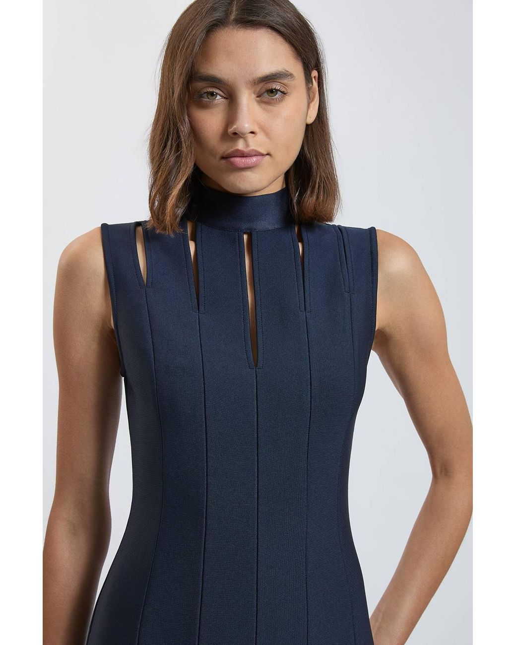 Karen Millen Blue Bandage Figure Form Cut Out Knitted Midi Dress