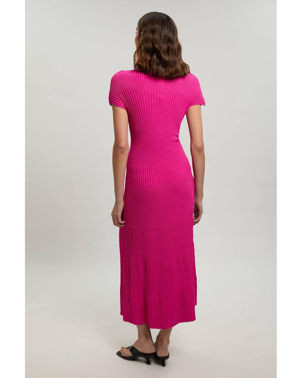 Karen Millen Pink Stitch Detail Knit Midi Dress