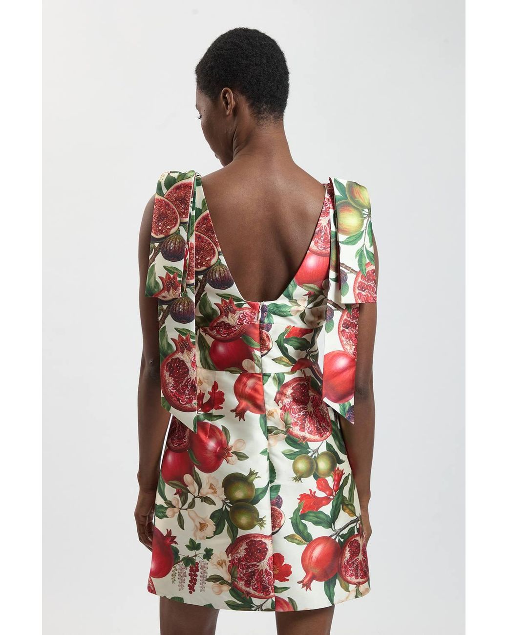 Karen Millen Red Fruit Print Tie Shoulder Twill Mini Dress