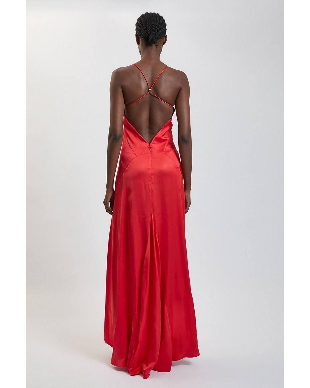 Karen Millen Viscose Satin Cami Slip Midi Dress in Red | Lyst UK