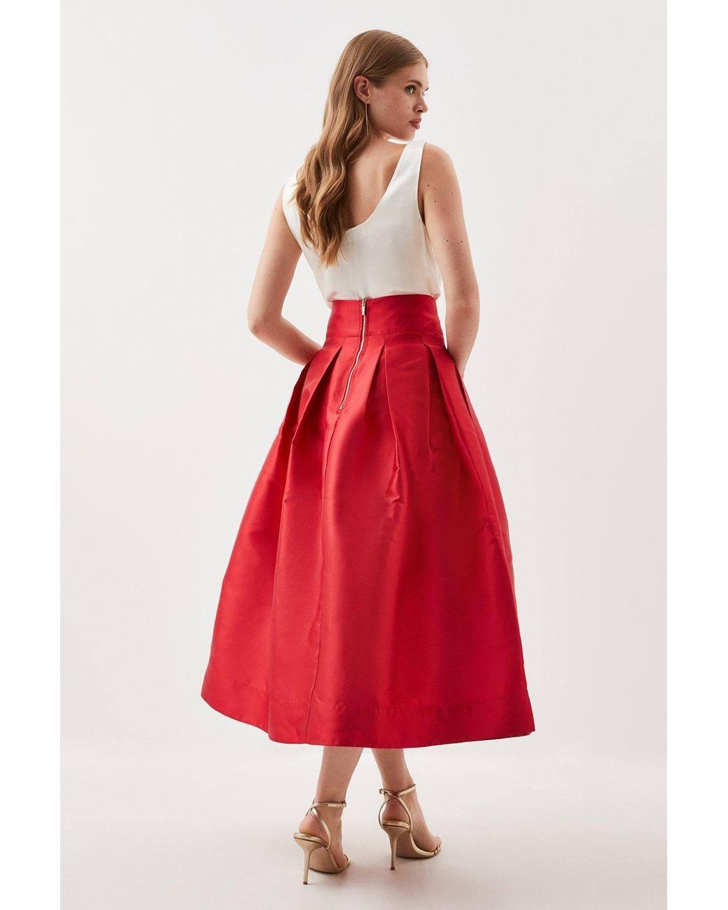Karen Millen Red Forever Twill Woven Prom Maxi Skirt