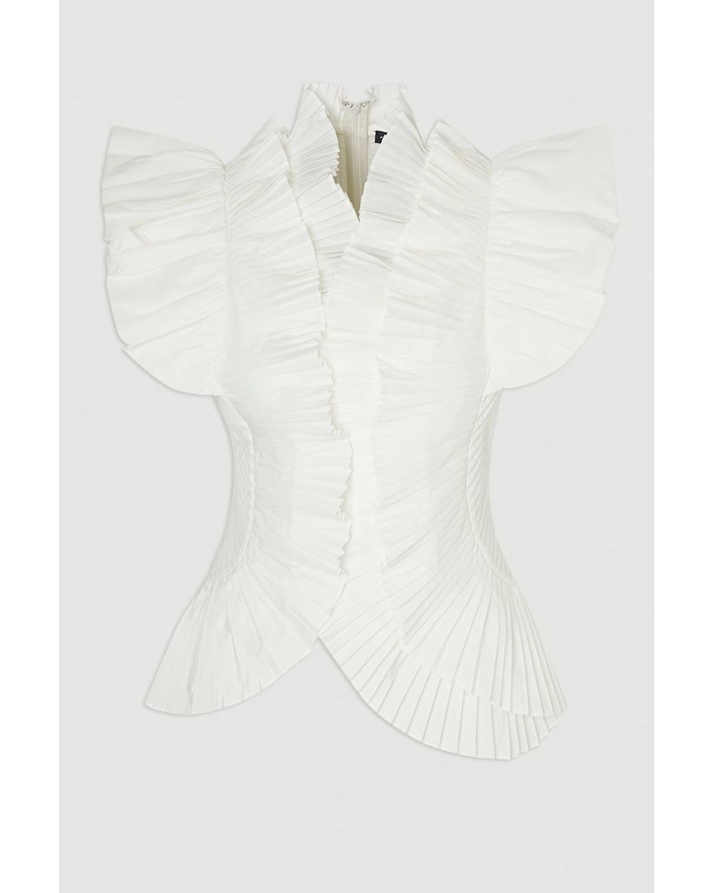 Karen Millen White Pleated Ruffle Sleeve Woven Top
