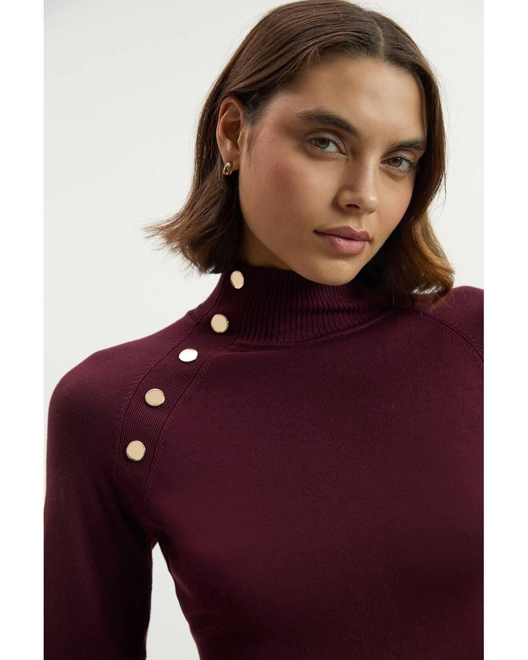 Karen Millen Red Viscose Blend Popper Detail Knitted Mini Dress