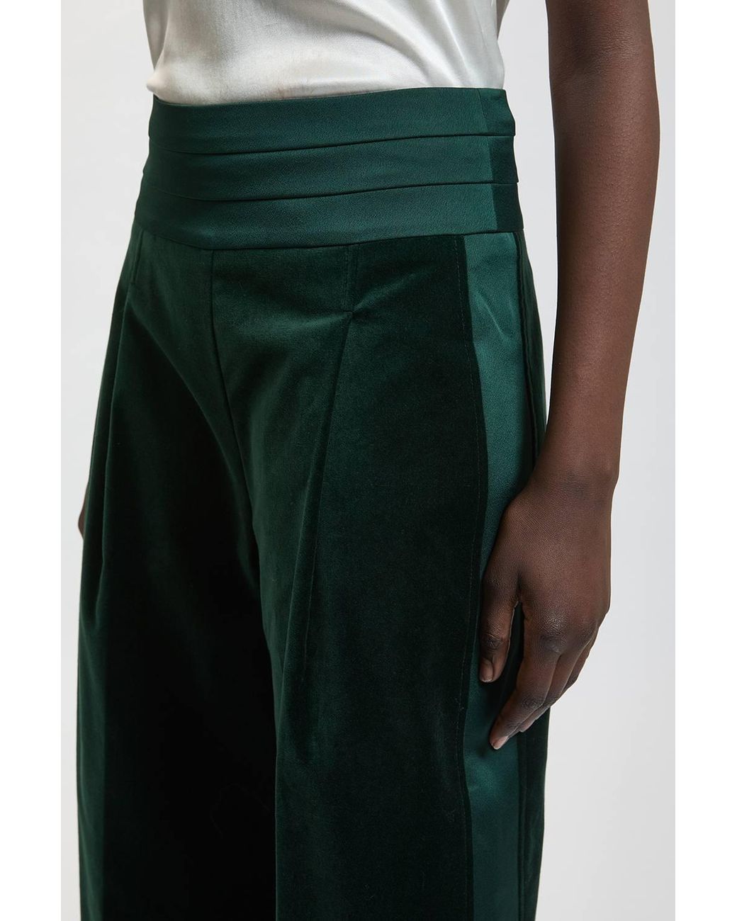 Karen Millen Green Velvet Tailored Wide Leg Trouser